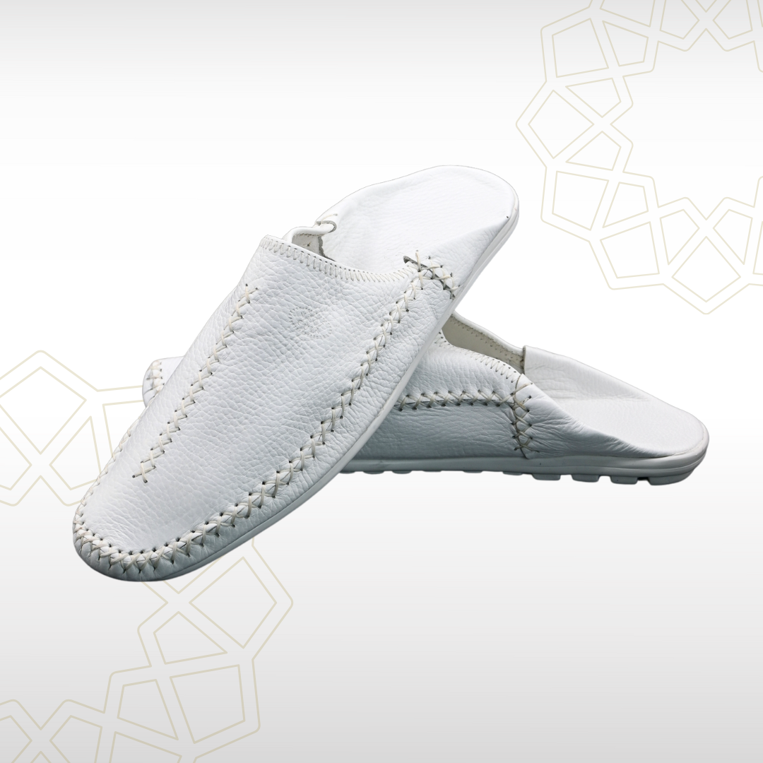 1 Babouche Homme en Cuir Véritable – Blanc Pur | Artisanat Chic du Maroc