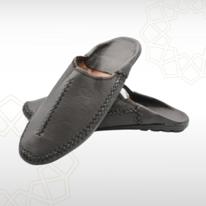 Babouche Homme en Cuir Véritable – Gris Élégant | Artisanat & Confort