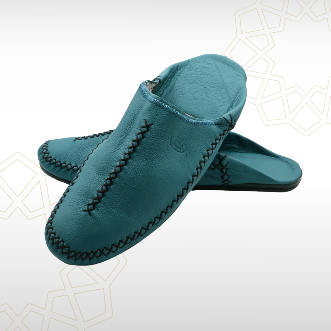 1 Babouche Homme en Cuir Véritable – Bleu Turquoise | Style Frais & Authentique