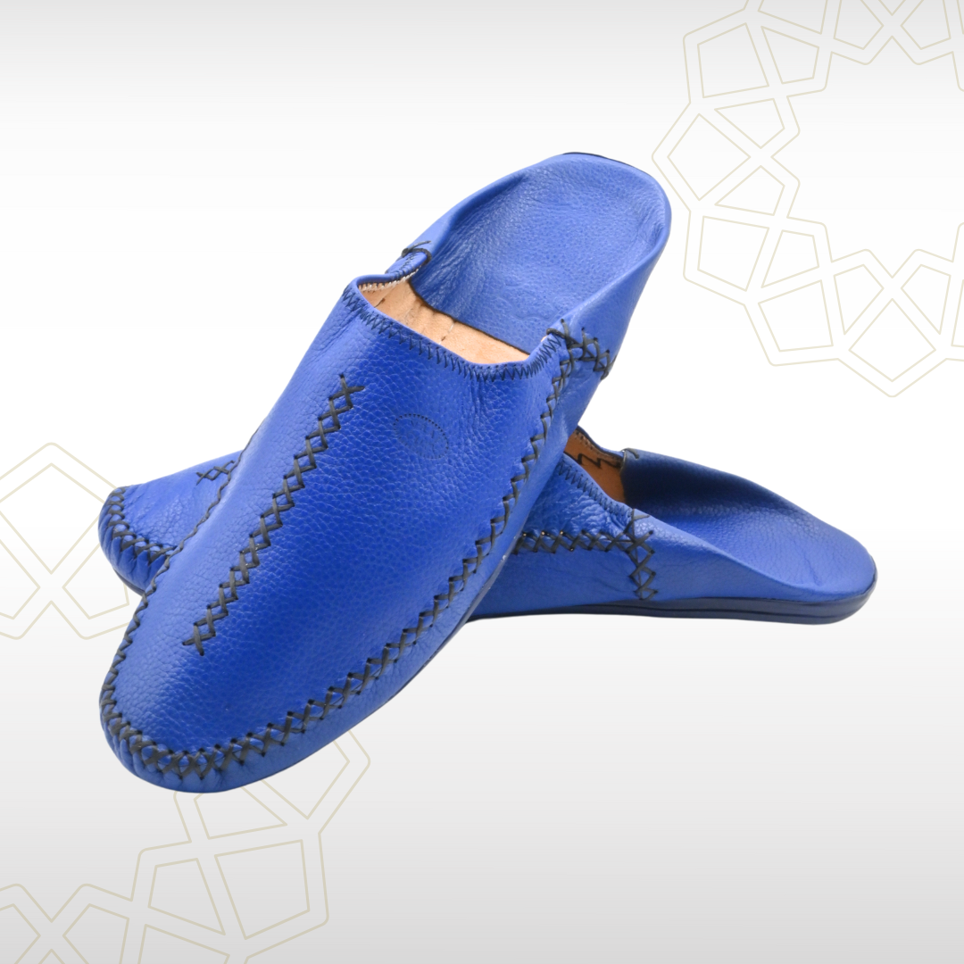 1 Babouche Homme en Cuir Véritable – Bleu Royal | Raffinement & Style Marocain