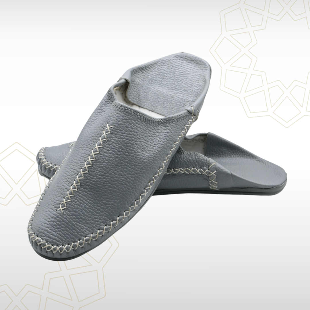 1 Babouche Grise Élégante en Cuir Véritable – Confort et Finesse Artisanale (41-46)
