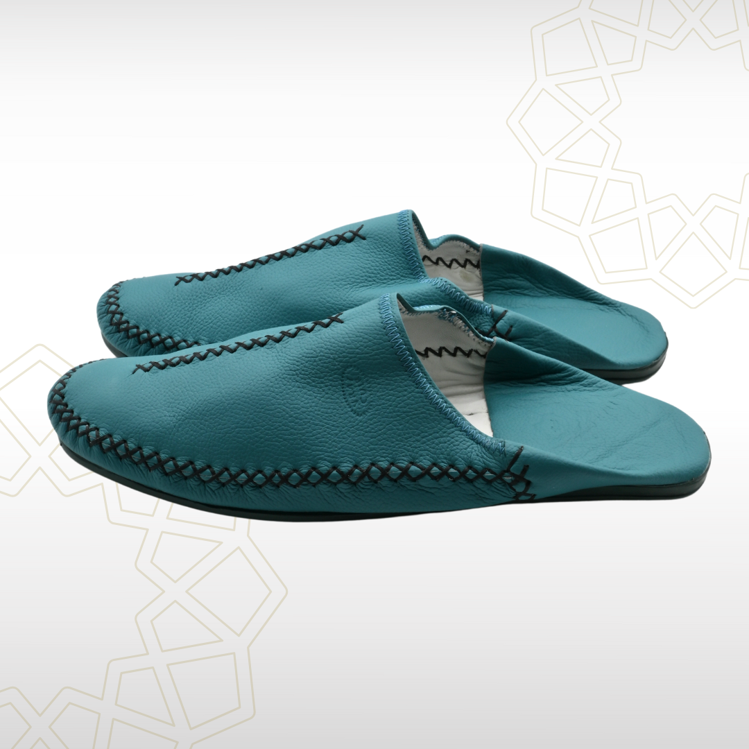 2 Babouche Homme en Cuir Véritable – Bleu Turquoise | Style Frais & Authentique - Image 3
