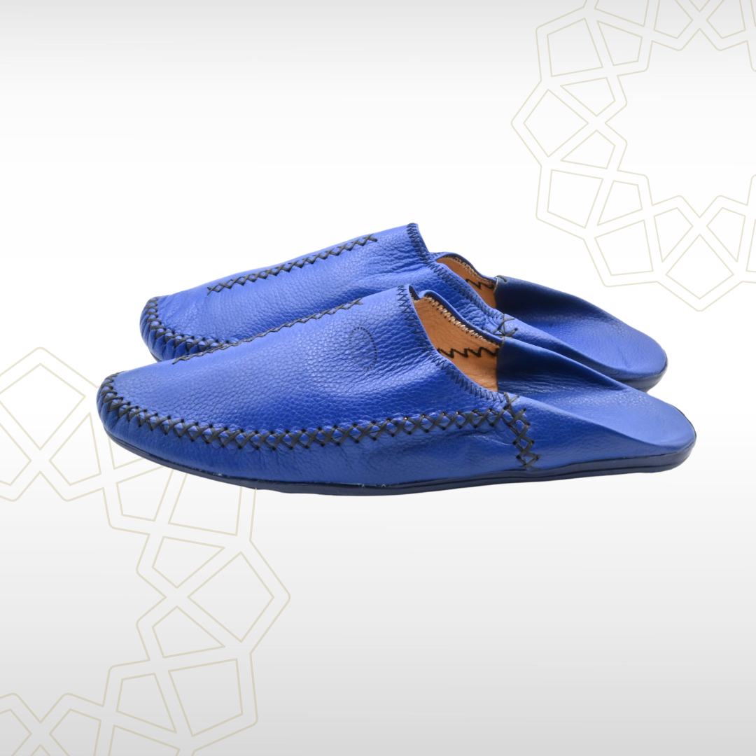 2 Babouche Homme en Cuir Véritable – Bleu Royal | Raffinement & Style Marocain - Image 3