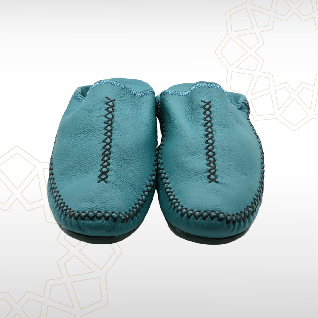 3 Babouche Homme en Cuir Véritable – Bleu Turquoise | Style Frais & Authentique - Image 2