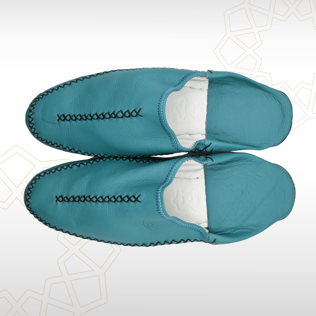 4 Babouche Homme en Cuir Véritable – Bleu Turquoise | Style Frais & Authentique - Image 4